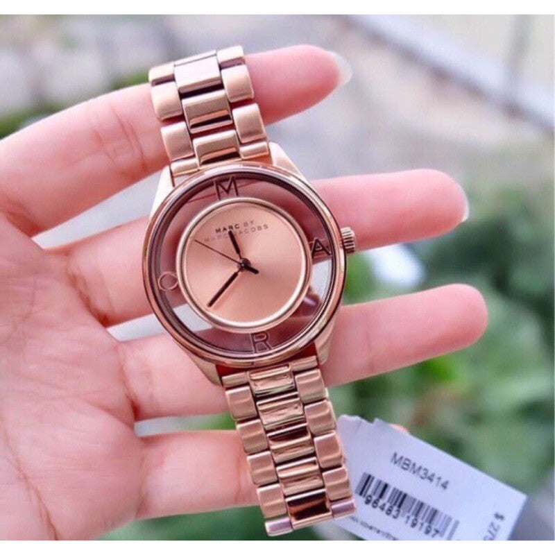 Marc Jacobs Tether Rose Gold Transparent Dial Stainless Steel Strap Watch for Women - MBM3414