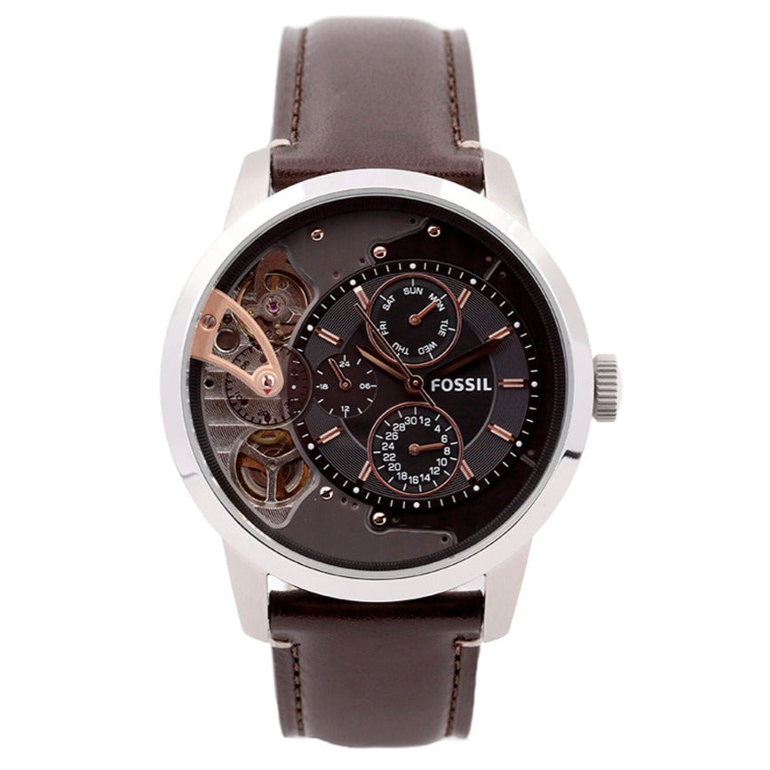 Fossil Townsman Automatic Black Dial Brown Leather Strap Watch for Men -  ME1163