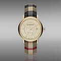 Burberry The Classic Round Gold Dial Brown Leather Strap Unisex Watch - BU10001