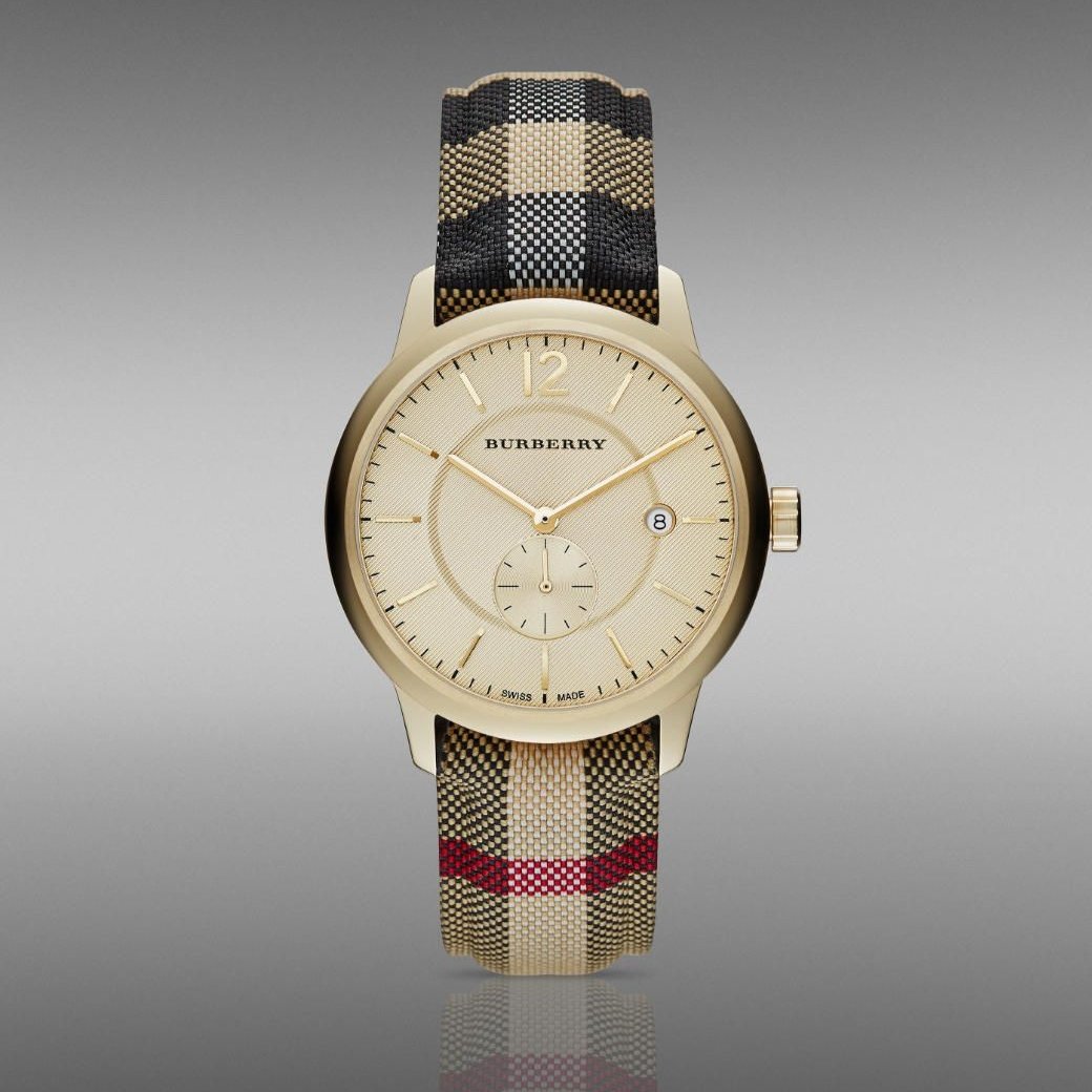 Burberry The Classic Round Gold Dial Brown Leather Strap Unisex Watch - BU10001