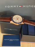 Tommy Hilfiger Luke Quartz White Dial Brown Leather Strap Watch for Men - 1791118