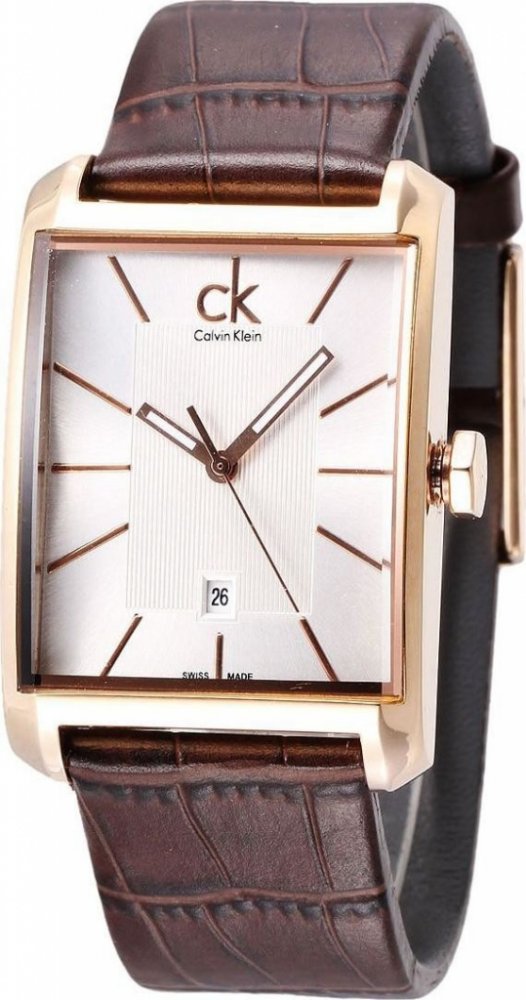 Calvin Klein Window Silver Dial Brown Leather Strap Watch for Men - K2M21620