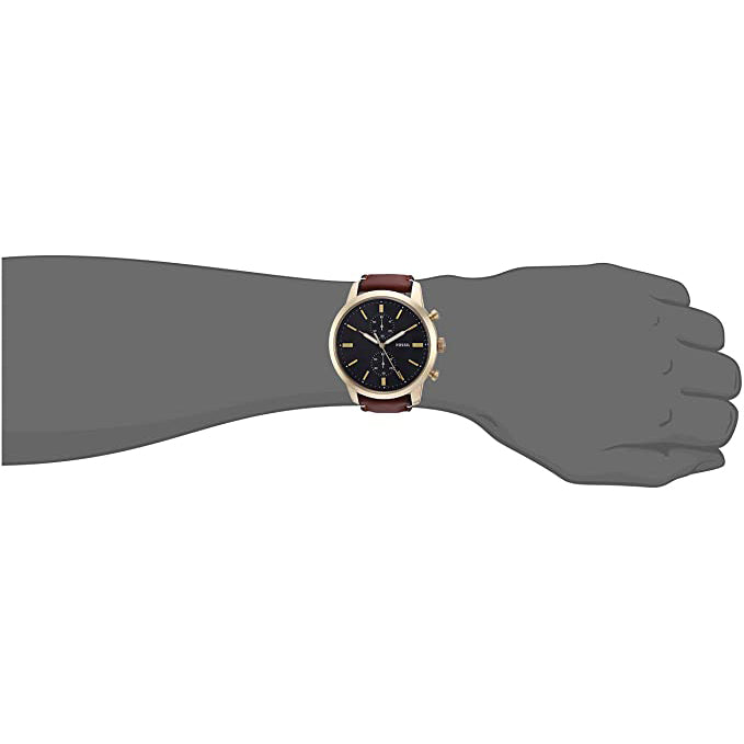 Fossil Townsman Chronograph Black Dial Brown Leather Strap Watch for Men - FS5338