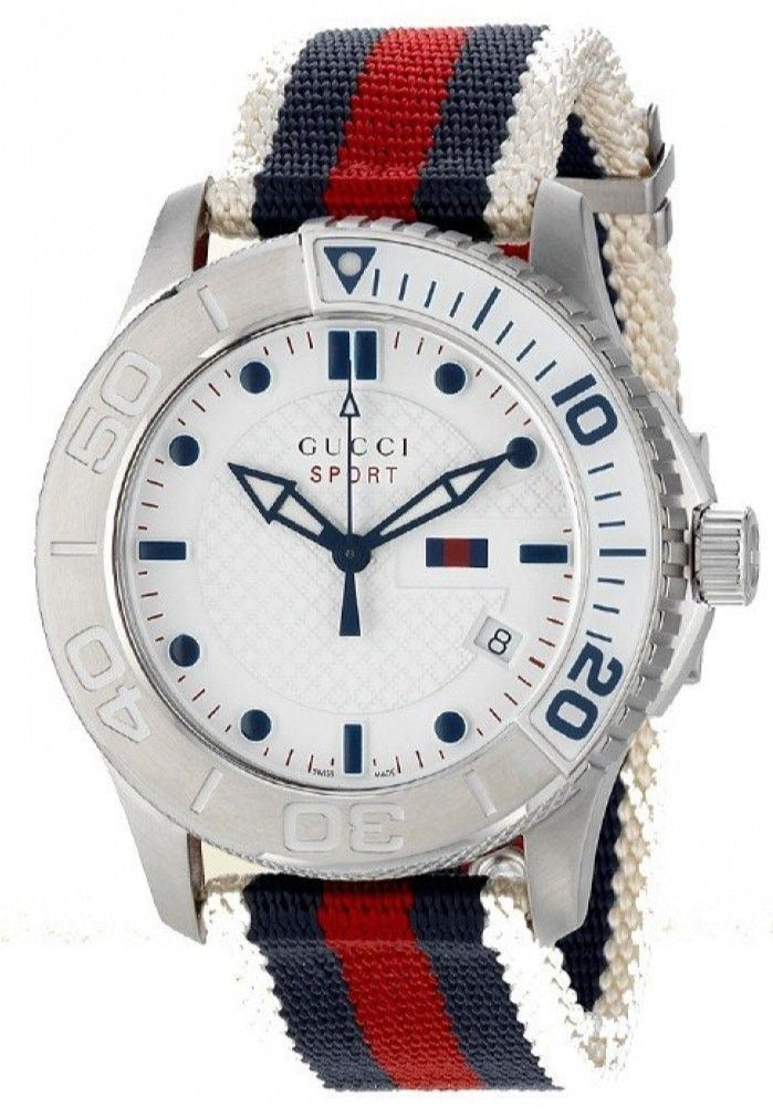 Gucci G Timeless Quartz White Dial Two Tone Nylon Strap Watch for Men - YA126239