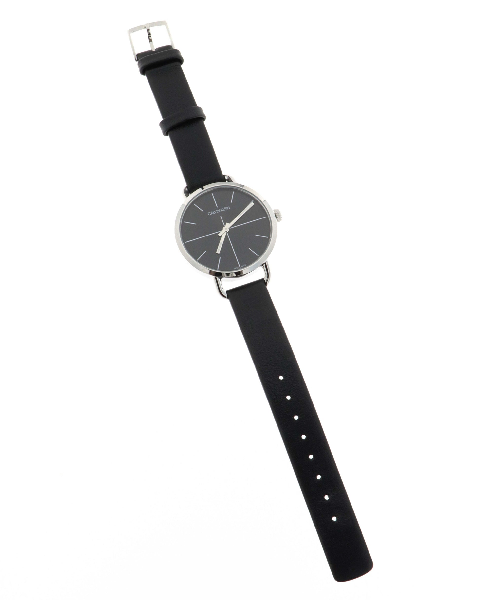 Calvin Klein Even Black Dial Black Leather Strap Watch for Women  - K7B231CZ