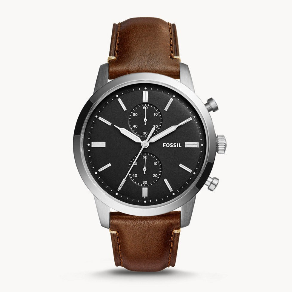 Fossil Townsman Chronograph Black Dial Brown Leather Strap Watch for Men  - FS5280