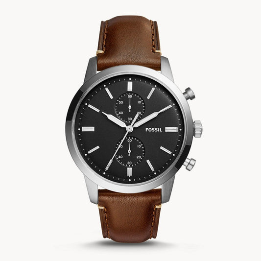 Fossil Townsman Chronograph Black Dial Brown Leather Strap Watch for Men  - FS5280