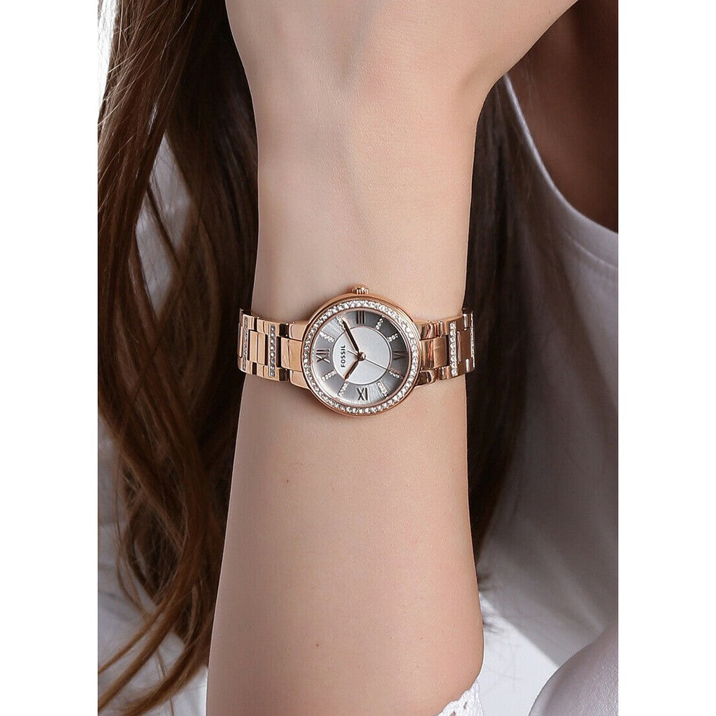 Fossil Virginia White Dial Rose Gold Steel Strap Watch for Women - ES3284