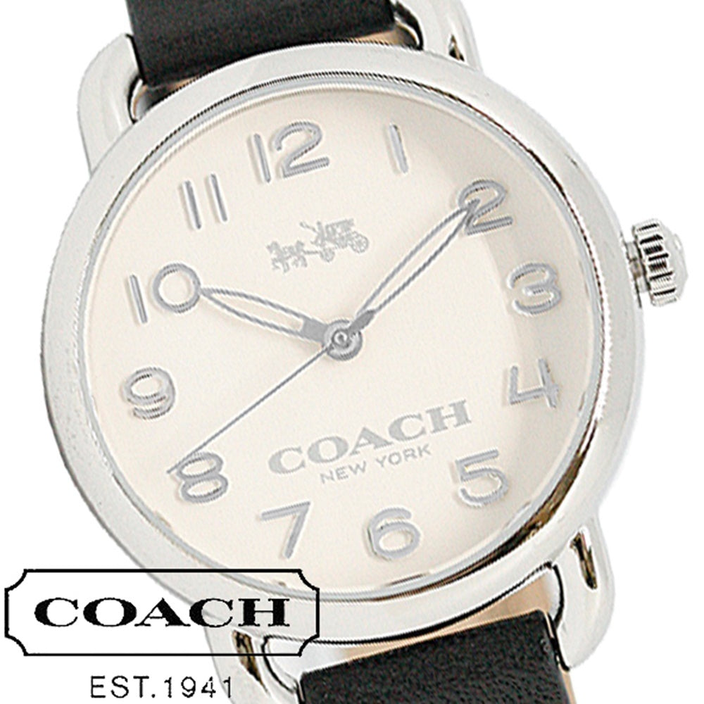 Coach Delancey White Dial Black Leather Strap Watch for Women - 14502714