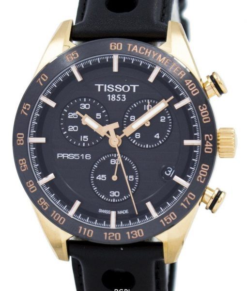 Tissot PRS 516 Chronograph Black Leather Strap Watch For Men - T100.417.36.051.00