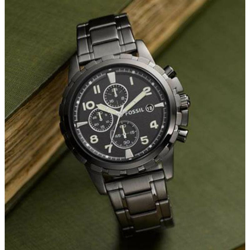 Fossil Dean Chronograph Black Dial Grey Steel Strap Watch for Men - FS4721