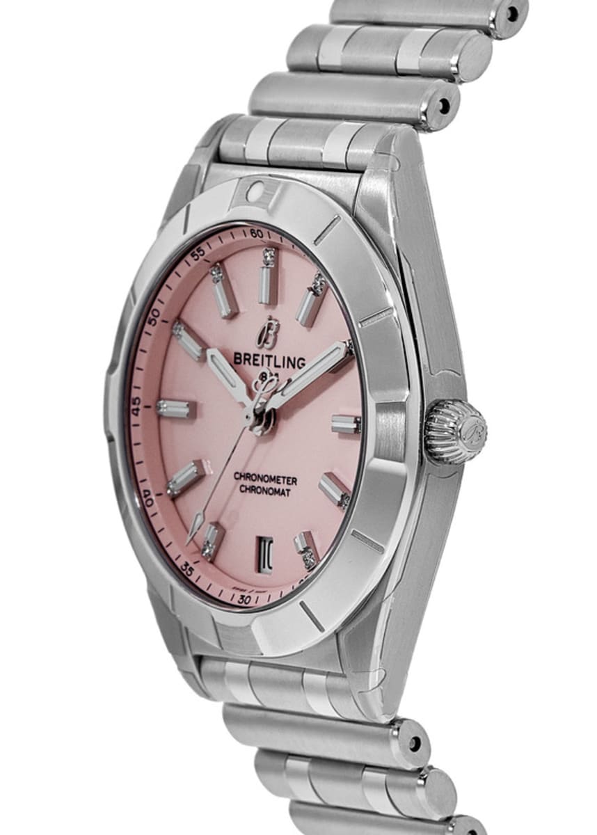 Breitling Chronomat 32 Diamonds Pink Dial Silver Steel Strap Watch for Women - A77310101K1A1