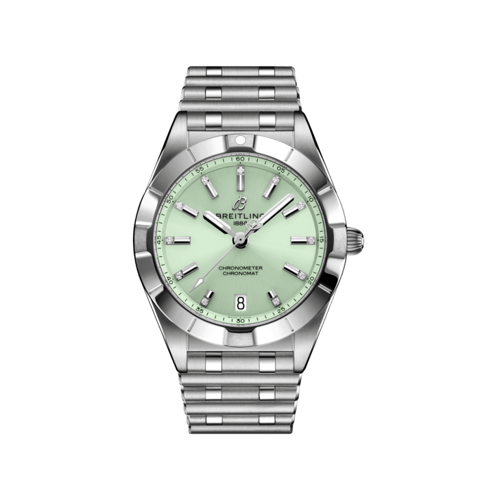 Breitling Chronomat 32 Diamonds Green Dial Silver Steel Strap Watch for Women - A77310101L1A1