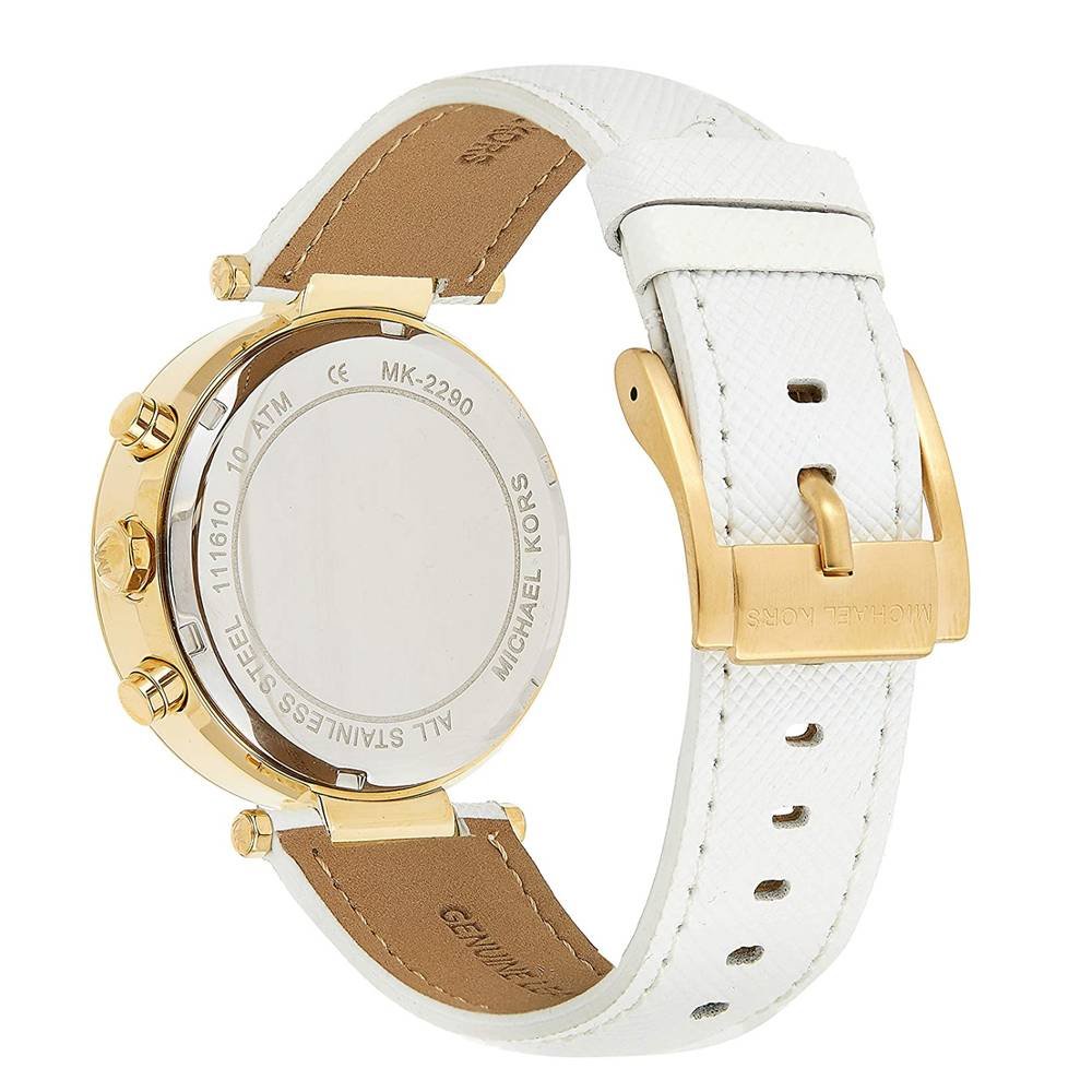 Michael Kors Parker White Dial with Diamonds White Leather Strap Watch for Women - MK2290