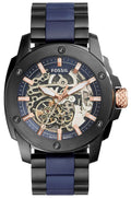 Fossil Modern Machine Automatic Skeleton Blue Dial Two Tone Steel Strap Watch for Men - ME3133