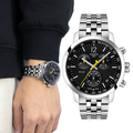 Tissot PRC 200 Chronograph Black Dial Silver Steel Strap Watch For Men - T114.417.11.057.00