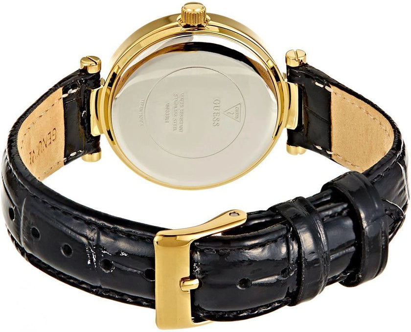 Guess Park Avenue Quartz Gold Dial Black Leather Strap Watch For Women - W0838L1