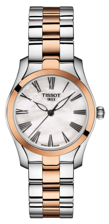 Tissot T Wave Mother of Pearl Dial Two Tone Stainless Steel Strap Watch For Women - T112.210.22.113.01