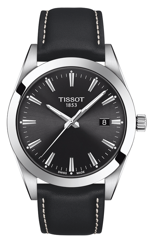 Tissot Gentleman Analog Black Dial Black Leather Strap Watch For Men - T127.410.16.051.00