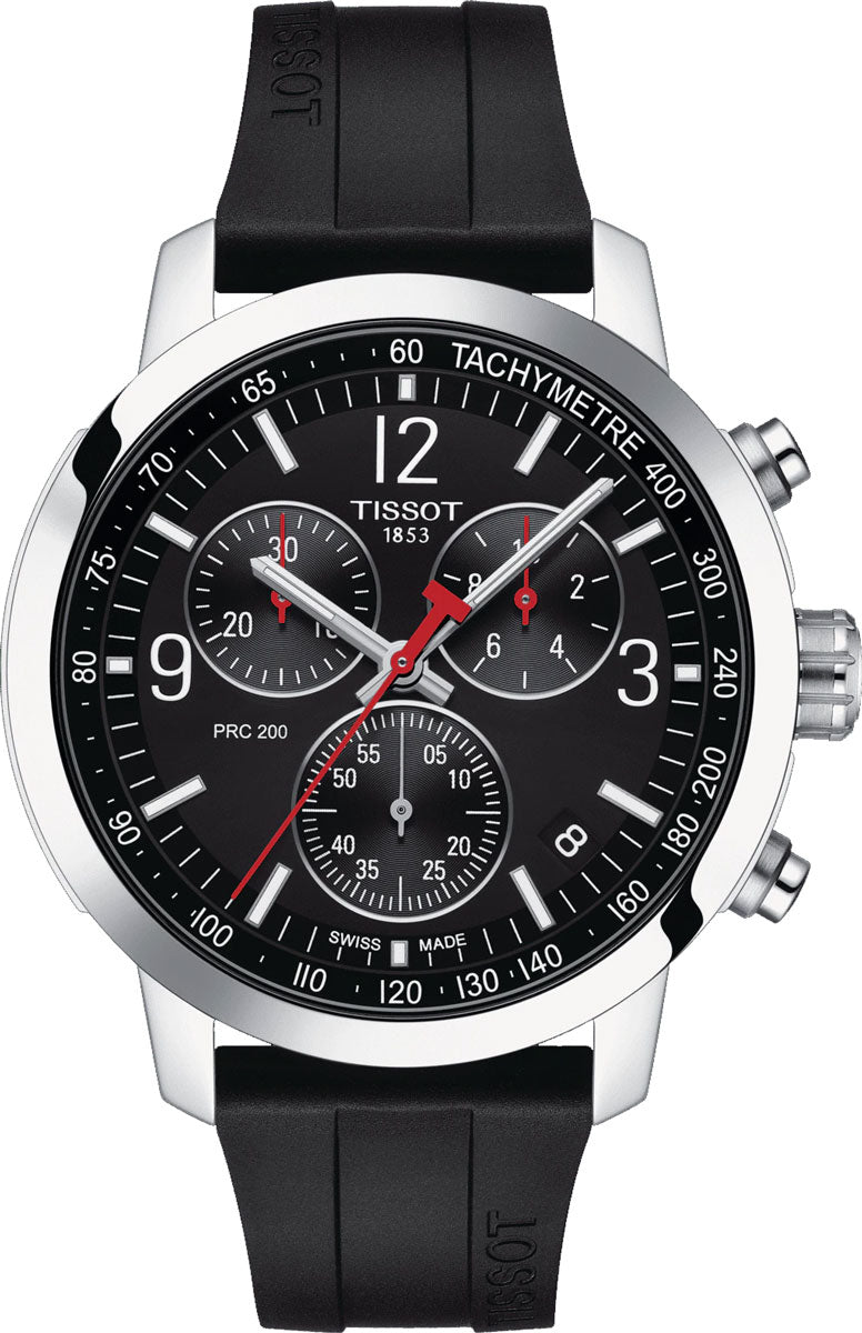 Tissot PRC 200 Chronograph Black Dial Black Rubber Strap Watch for Men - T114.417.17.057.00