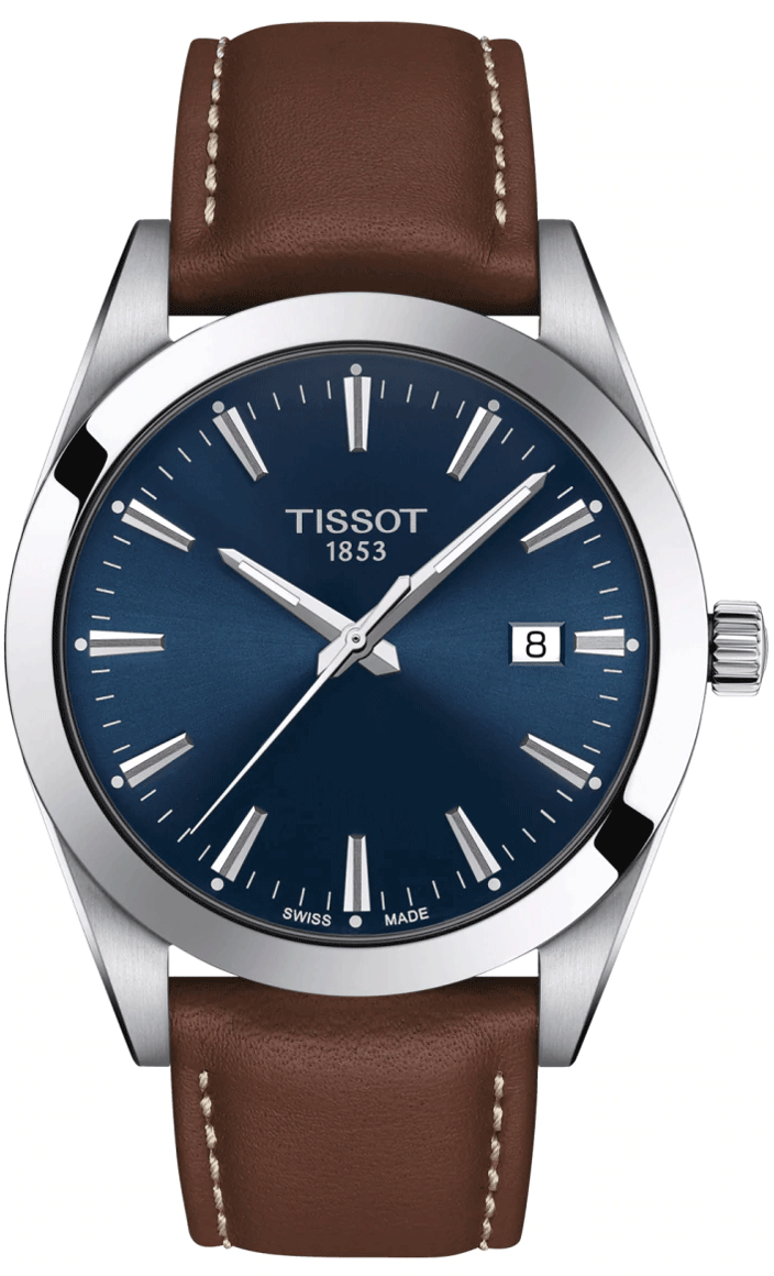 Tissot Gentleman Blue Dial Brown Leather Strap Watch For Men - T127.410.16.041.00