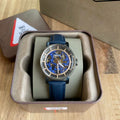 Fossil Boyfriend Skeleton Silver Dial Blue Leather Strap Watch for Women - ME3136