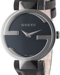 Gucci G Lock Interlocking Quartz Black Dial Black Leather Strap Watch For Women - YA133501