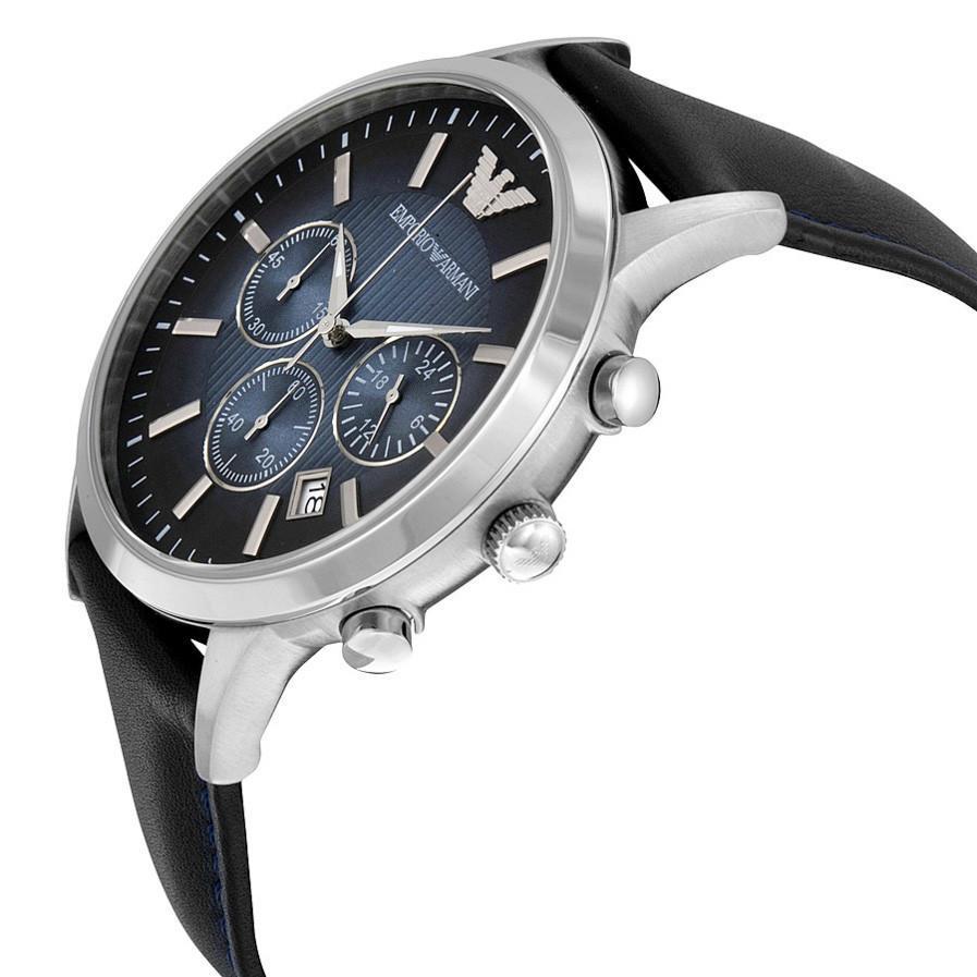 Emporio Armani Classic Chronograph Blue Dial Blue Leather Strap Watch For Men - AR2473