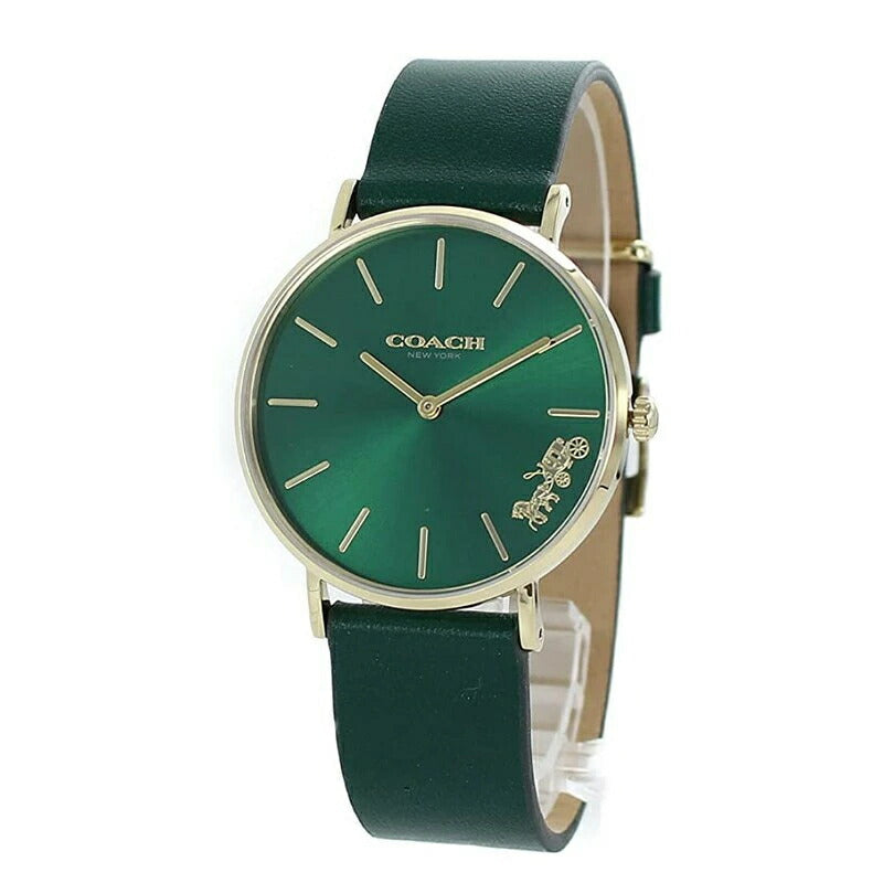 Coach Green Dial Green Leather Strap Watch for Women - 14503383