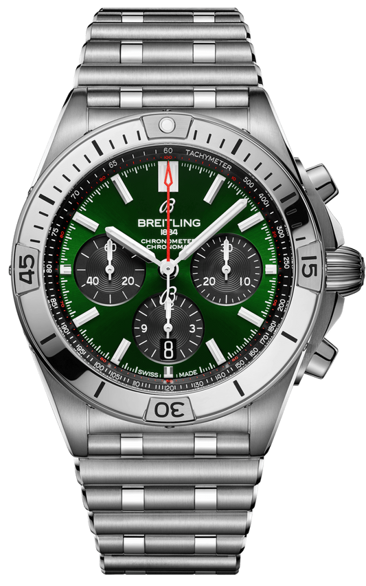 Breitling Chronomat B01 42 Green Dial Silver Steel Strap Watch for Men - AB0134101L1A1