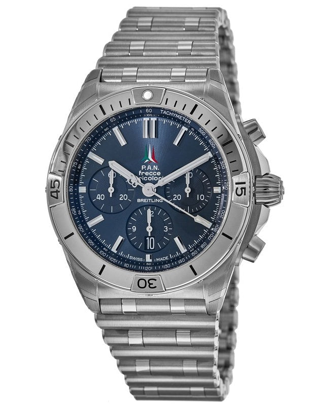 Breitling Chronomat B01 42 Frecce Tricolori Blue Dial Silver Steel Strap Watch for Men - AB01344A1C1A1