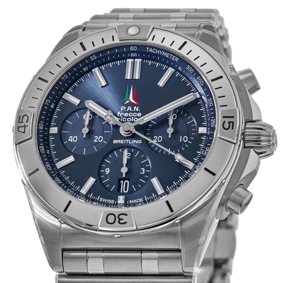 Breitling Chronomat B01 42 Frecce Tricolori Blue Dial Silver Steel Strap Watch for Men - AB01344A1C1A1