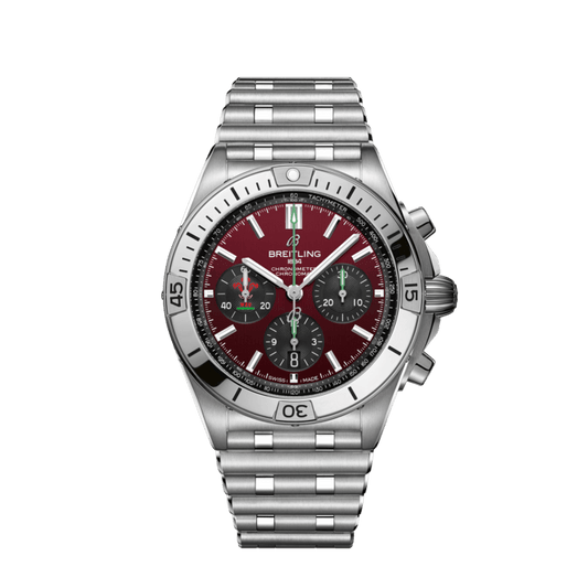 Breitling Chronomat B01 42 Six Nations Wales Red Dial Silver Steel Strap Watch for Men - AB0134A61K1A1