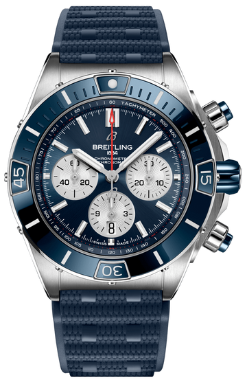 Breitling Super Chronomat B01 44 Blue Dial Blue Rubber Strap Watch for Men - AB0136161C1S1