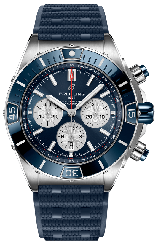 Breitling Super Chronomat B01 44 Blue Dial Blue Rubber Strap Watch for Men - AB0136161C1S1