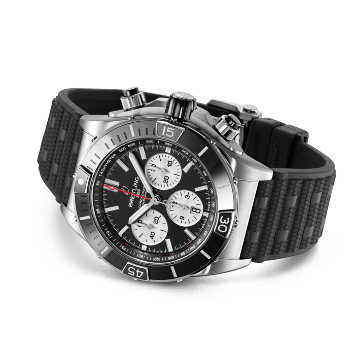 Breitling Super Chronomat B01 44 Black Dial Black Rubber Strap Watch for Men - AB0136251B1S1