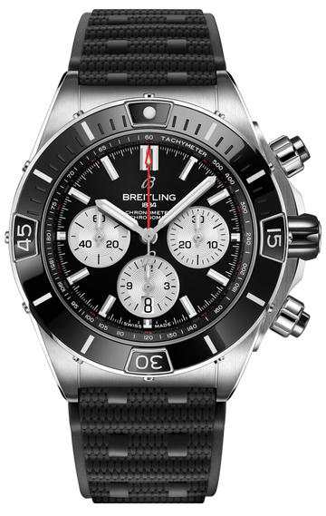 Breitling Super Chronomat B01 44 Black Dial Black Rubber Strap Watch for Men - AB0136251B1S1