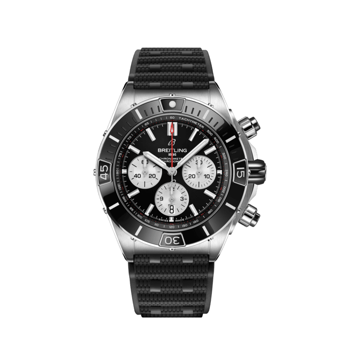 Breitling Super Chronomat B01 44 Black Dial Black Rubber Strap Watch for Men - AB0136251B1S1