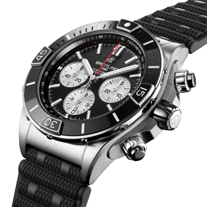 Breitling Super Chronomat B01 44 Black Dial Black Rubber Strap Watch for Men - AB0136251B1S1