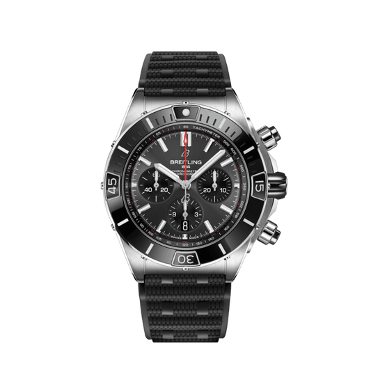 Breitling Super Chronomat B01 44 Black Dial Black Rubber Strap Watch for Men - AB0136251B2S1