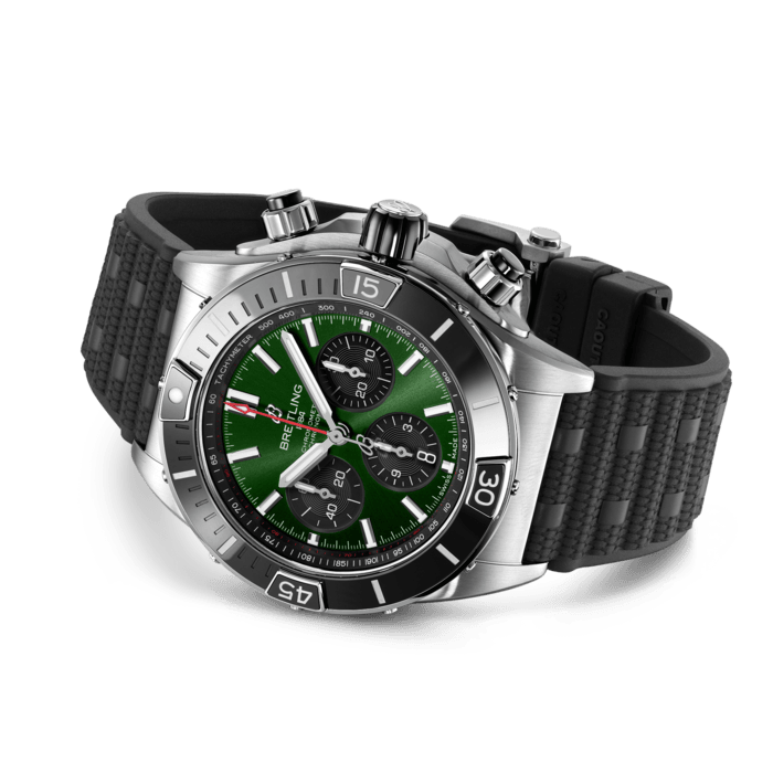 Breitling Super Chronomat B01 44 Green Dial Black Rubber Strap Watch for Men - AB0136251L1S1