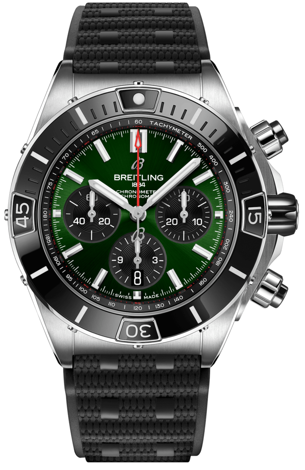 Breitling Super Chronomat B01 44 Green Dial Black Rubber Strap Watch for Men - AB0136251L1S1