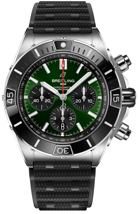 Breitling Super Chronomat B01 44 Green Dial Black Rubber Strap Watch for Men - AB0136251L1S1