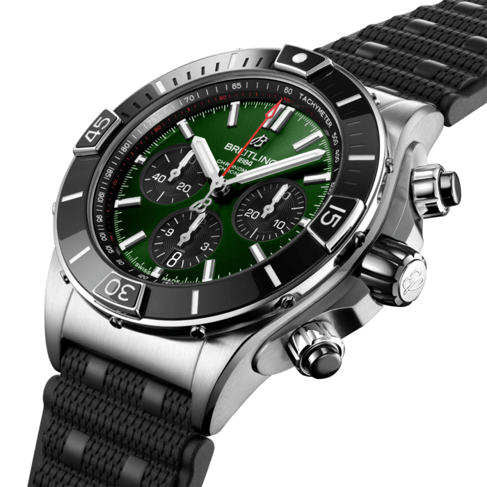 Breitling Super Chronomat B01 44 Green Dial Black Rubber Strap Watch for Men - AB0136251L1S1