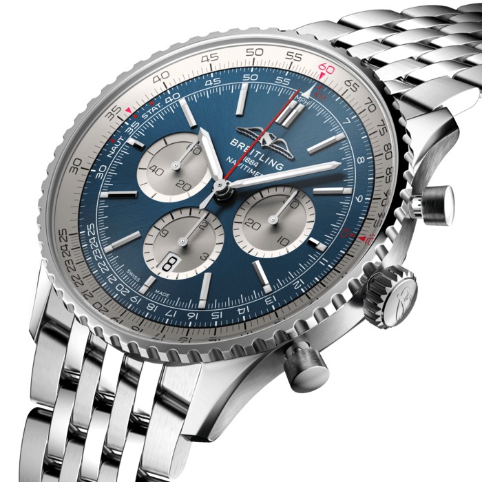 Breitling Navitimer B01 Chronograph 46 Blue Dial Silver Steel Strap Watch for Men - AB0137211C1A1