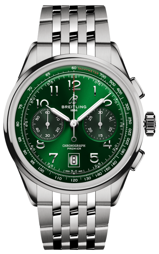 Breitling Premier B01 Chronograph 42 Green Dial Silver Steel Strap Watch for Men - AB0145371L1A1