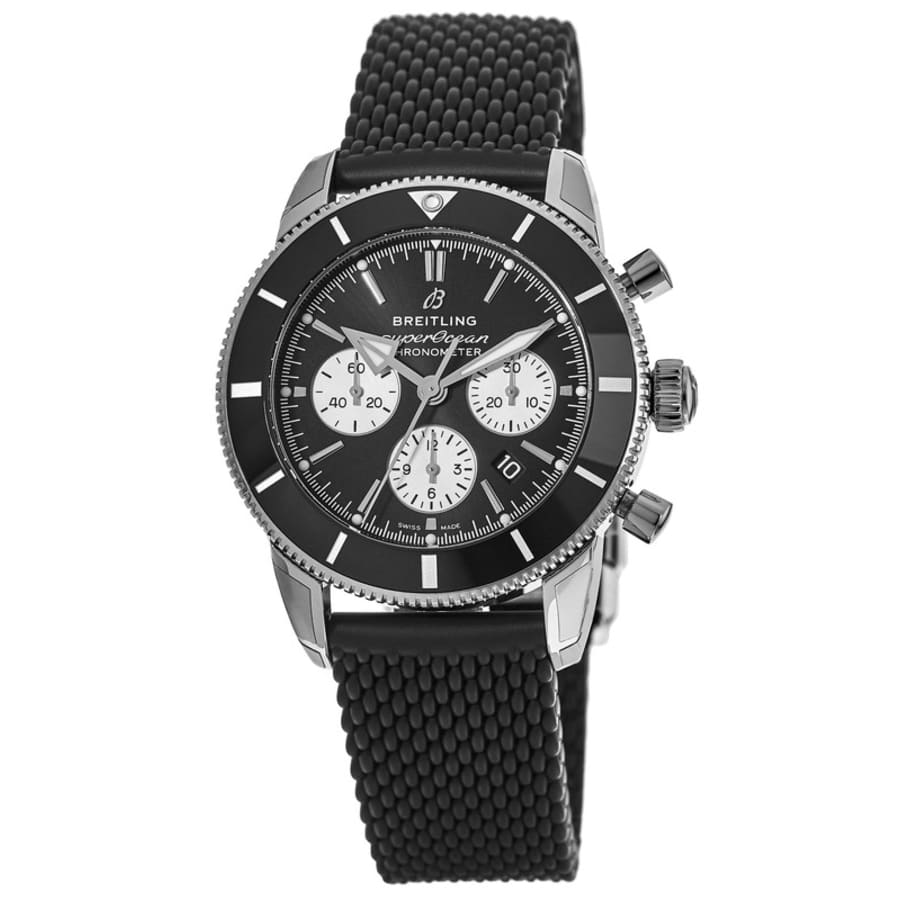 Breitling Superocean Heritage B01 Chronograph 44 Black Dial Black Mesh Bracelet Watch for Men - AB0162121B1S1