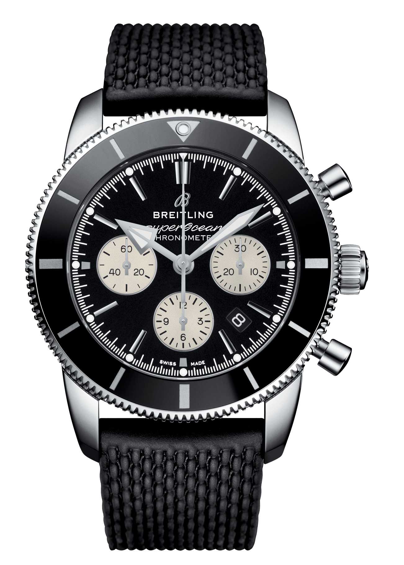 Breitling Superocean Heritage B01 Chronograph 44 Black Dial Black Mesh Bracelet Watch for Men - AB0162121B1S1