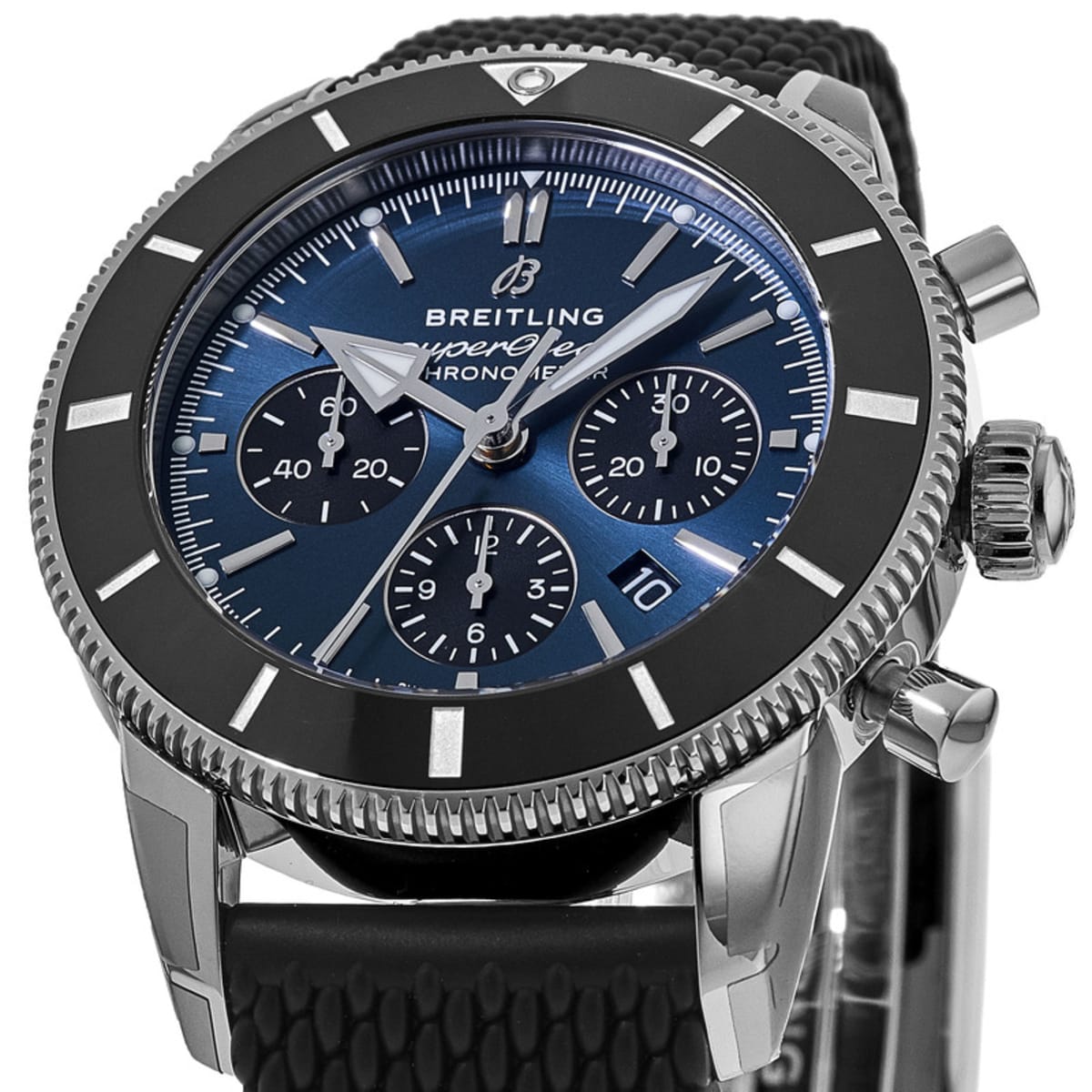 Breitling Superocean Heritage B01 Chronograph 44 Blue Dial Black Mesh Bracelet Watch for Men - AB0162121C1S1