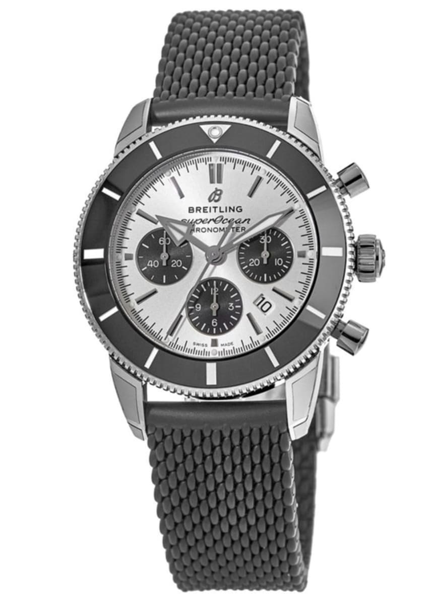 Breitling Superocean Heritage B01 Chronograph 44 Silver Dial Black Mesh Bracelet Watch for Men - AB0162121G1S1